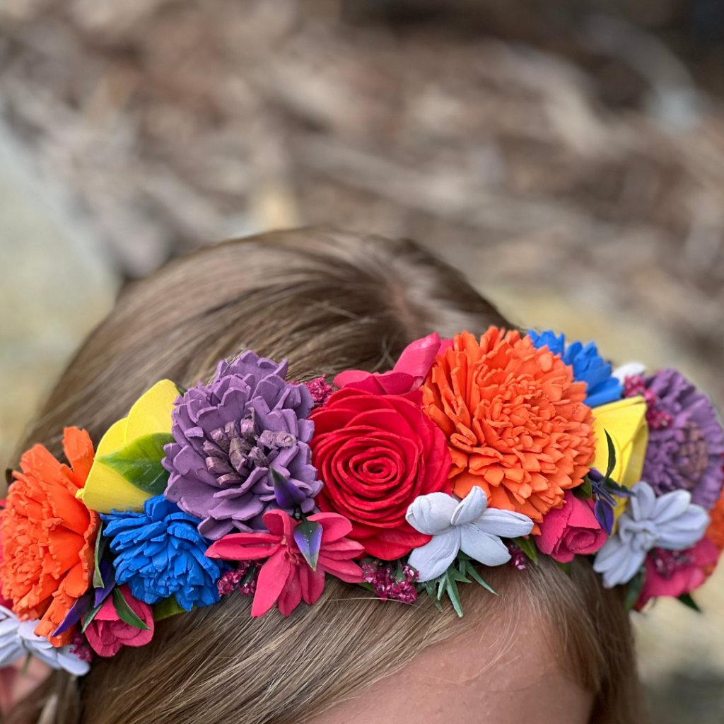 rainbow wood flower crown