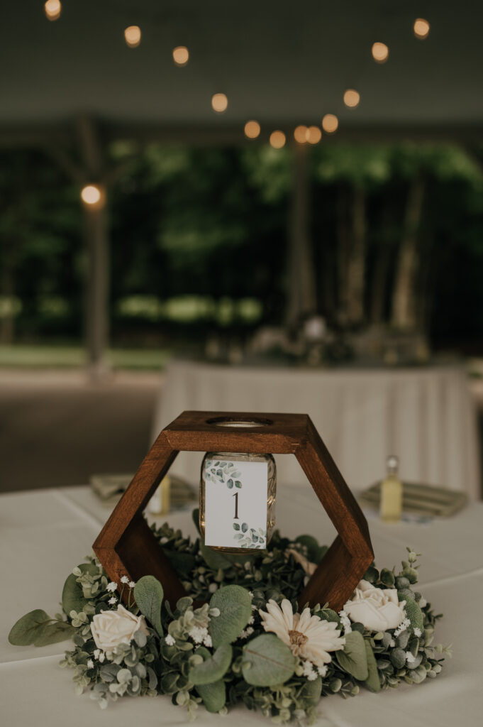 wood flower decor for connecticut wedding reception