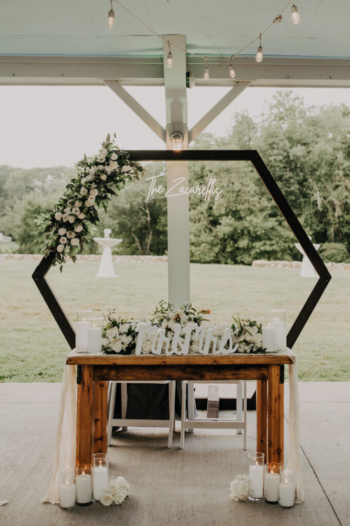 wood flower decor for connecticut wedding reception