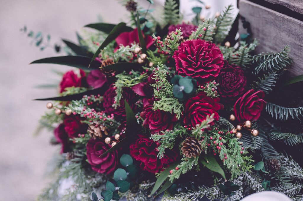 wood flower wedding bridal bouquet