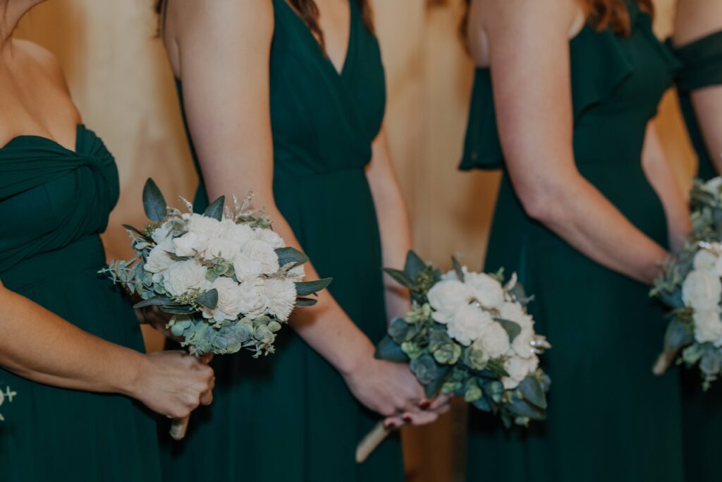 wood flower bridesmaid bouquets